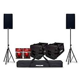 QSC K12.2 12" 2000W Powered Speaker Pair With TOTE-XP Speaker Bags, Cables & Stands