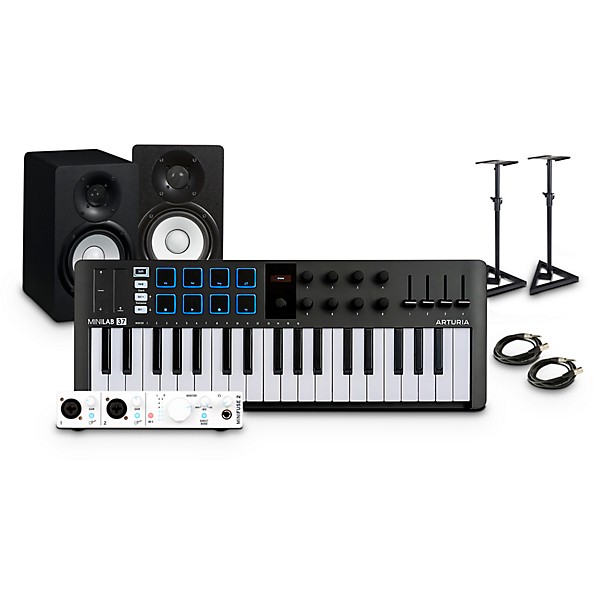 Arturia MiniLab 3 37-Key Controller Bundle With Minifuse 2 Interface, Yamaha HS5 Monitor Pair and Stands/Cables - Black