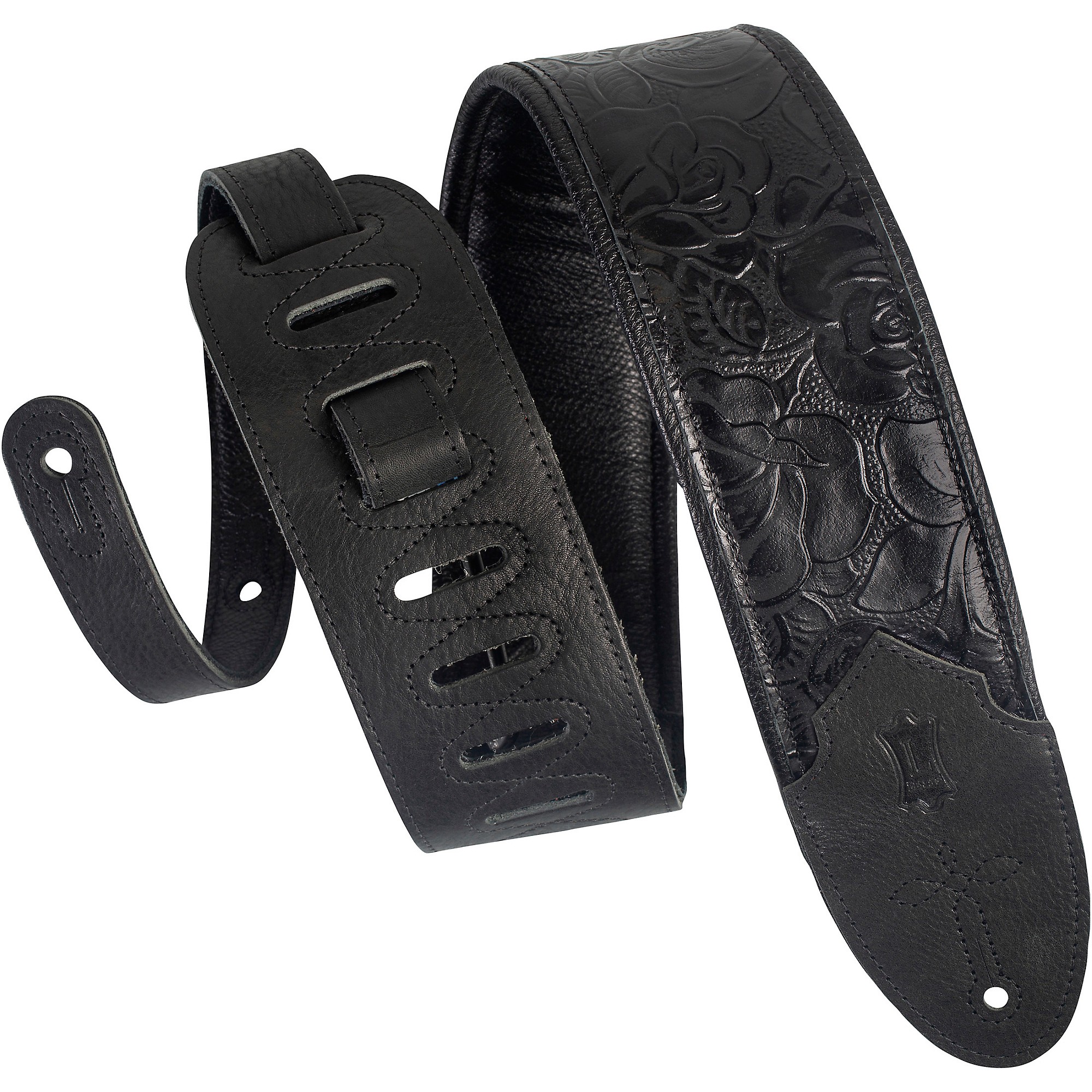Levy's M4WP 3 inch Wide Embossed Leather Guitar Strap Black Guitar Center
