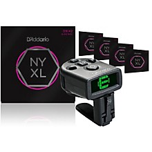 D'Addario NYXL0942 Super Light Electric Guitar Strings 5-Pack with NS Micro Headstock Tuner