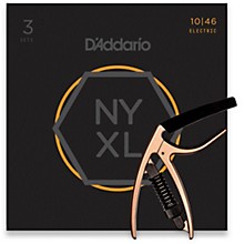 D'Addario NYXL1046 Light 3-Pack Electric Guitar Strings and NS Reflex Capo Antique Bronze