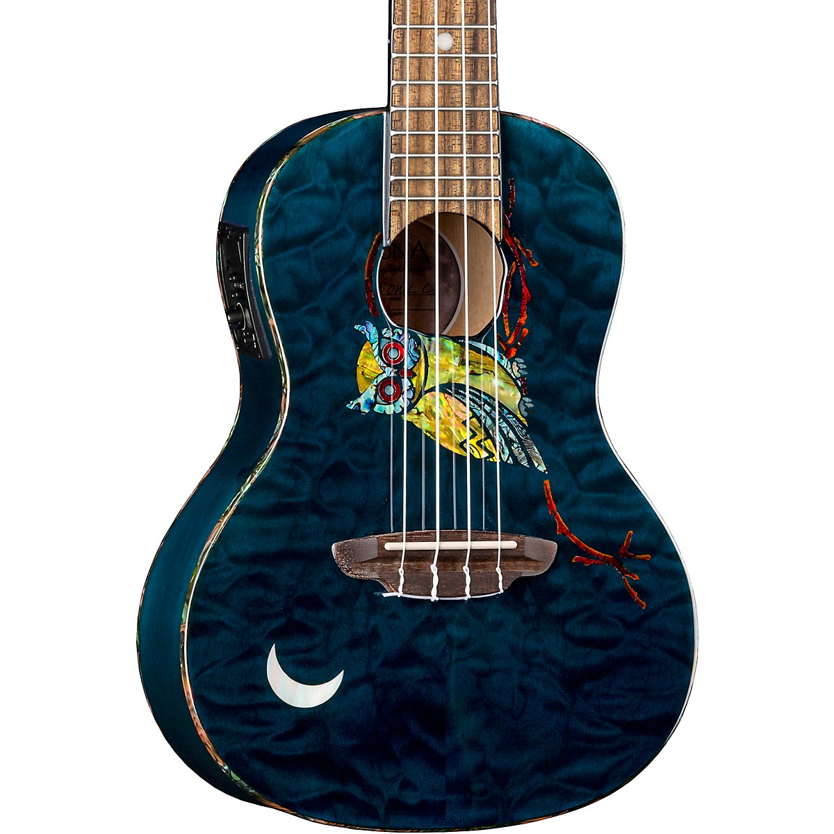 Luna Guitars Owl Quilt Top Concert AcousticElectric Ukulele Transparent Blue Guitar Center