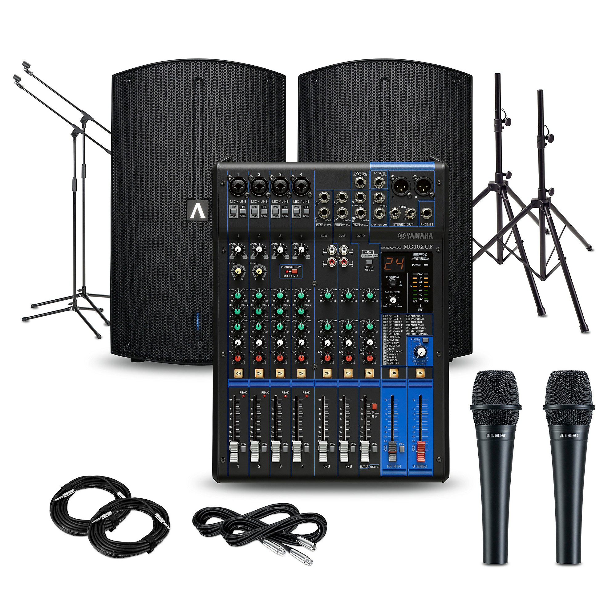 Yamaha PA Package with MG10XUF Mixer and Avante Achromic Series Powered