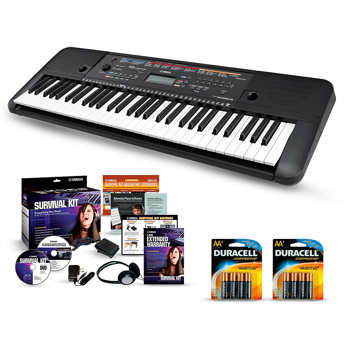 Yamaha PSRE263 61Key Portable Keyboard Packages Essentials Package