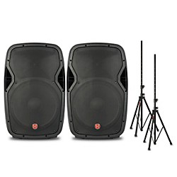 Package With VARI V1015 15" Powered Speakers and Stands