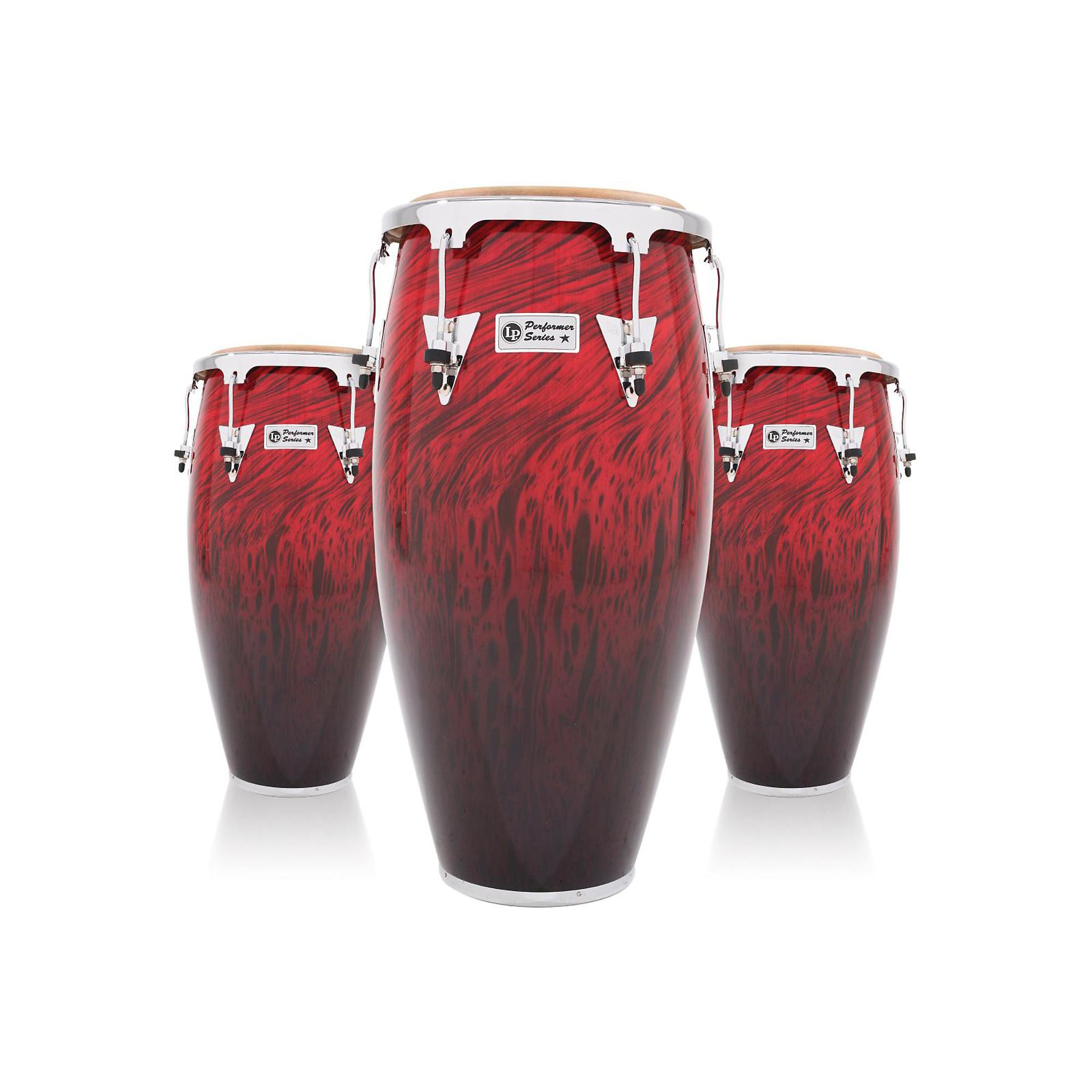 LP Performer Series 3Piece Conga Set with Chrome Hardware Red Fade
