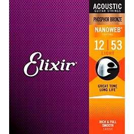 Elixir Phosphor Bronze Acoustic Guitar Strings With NANOWEB Coating, Light (.012-.053)