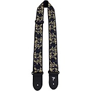 Premium Jacquard Guitar Strap Metallic Black Rose 2 in.