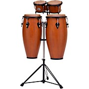 Primero Conga and Bongo Set With Stand in Mahogany Satin Stain
