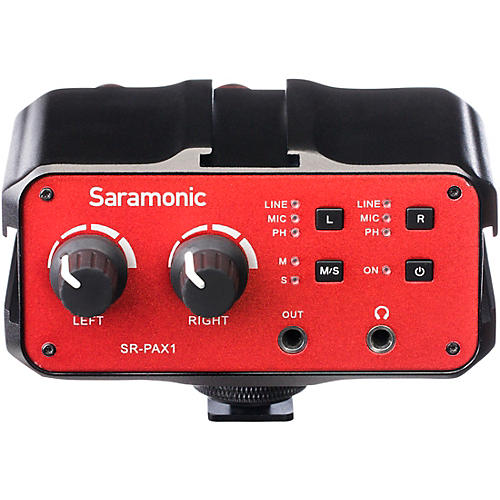 Saramonic Sr Pax1 2 Channel Xlr 1 4 6 5mm Trs And 1 8 3 5mm On Camera Audio Adapter And Mixer With 48v Phantom Power Preamps Guitar Center