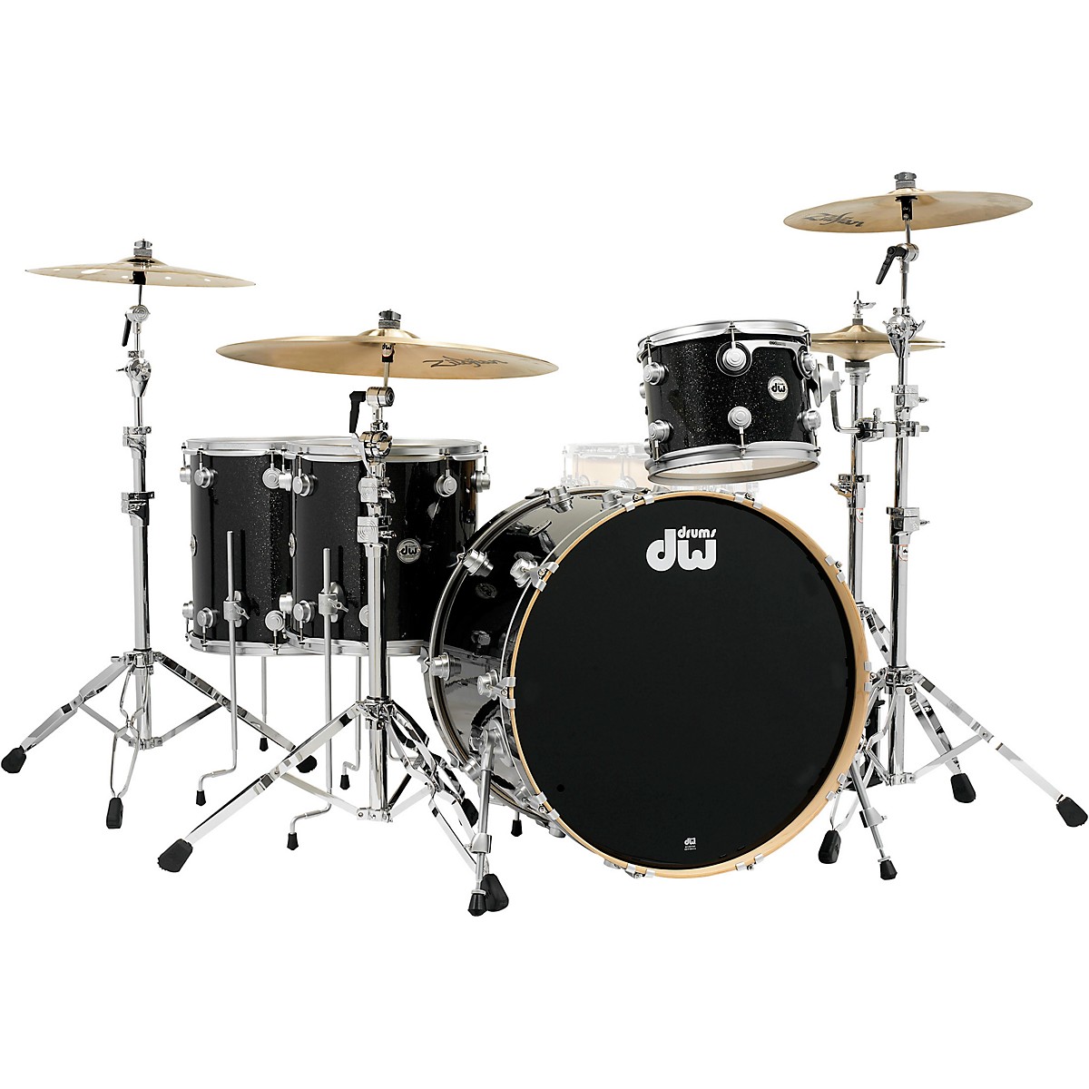 Dw Ssc Collector S Series 4 Piece Finish Ply Shell Pack With 24 Bass Drum With Satin Chrome Hardware Black Ice Guitar Center