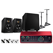 Focusrite Scarlett 2i2 4th Gen With Adam Audio T-Series Studio Monitor Pair & T10S Subwoofer Bundle (Stands & Cables Included)