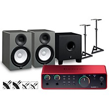 Focusrite Scarlett 2i2 4th Gen With Yamaha HS Studio Monitor Pair & HS8S Subwoofer Bundle (Stands & Cables Included)