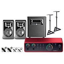 Focusrite Scarlett 2i2 Gen 4 With JBL 3 Series Studio Monitor Pair & LSR Subwoofer Bundle With Stands & Cables Included