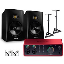 Focusrite Scarlett 4i4 4th Gen With Adam Audio T-Series Studio Monitor Pair Bundle (Stands & Cables Included)