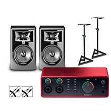 Focusrite Scarlett 4i4 4th Gen With JBL 3 Series Studio Monitor Pair Bundle (Stands & Cables Included)
