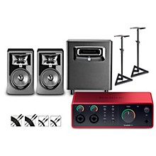 Focusrite Scarlett 4i4 4th Gen With JBL 3 Series Studio Monitor Pair & LSR Subwoofer Bundle (Stands & Cables Included)