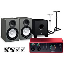 Focusrite Scarlett 4i4 4th Gen With Yamaha HS Studio Monitor Pair & HS8S Subwoofer Bundle (Stands & Cables Included) -