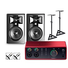 Focusrite Scarlett 4i4 Gen 4 With JBL 3 Series Studio Monitor Pair Bundle (Stands & Cables Included)