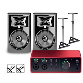 Focusrite Scarlett 4i4 Gen 4 with JBL 3 Series Studio Monitor Pair Bundle (Stands & Cables Included)