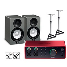 Focusrite Scarlett 4i4 Gen 4 with Yamaha HS Studio Monitor Pair Bundle (Stands & Cables Included)