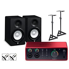 Focusrite Scarlett 4i4 Gen 4 with Yamaha HS Studio Monitor Pair Bundle (Stands & Cables Included)