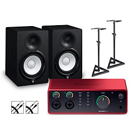 Focusrite Scarlett 4i4 Gen 4 with Yamaha HS Studio Monitor Pair Bundle (Stands & Cables Included)