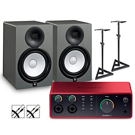 Focusrite Scarlett 4i4 Gen 4 with Yamaha HS Studio Monitor Pair Bundle (Stands & Cables Included)