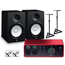 Focusrite Scarlett 4i4 Gen 4 with Yamaha HS Studio Monitor Pair Bundle (Stands & Cables Included)