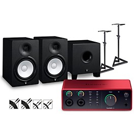 Focusrite Scarlett 4i4 Gen 4 with Yamaha HS Studio Monitor Pair & HS8S Subwoofer Bundle (Stands & Cables Included)