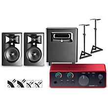 Focusrite Scarlett Solo 4th Gen With JBL 3 Series Studio Monitor Pair & LSR Subwoofer Bundle (Stands & Cables Included)