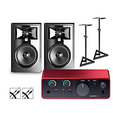 Focusrite Scarlett Solo Gen 4 With JBL 3 Series Studio Monitor Pair Bundle (Stands & Cables Included)