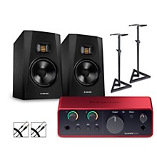 Focusrite Scarlett Solo Gen 4 with Adam Audio T-Series Studio Monitor Pair Bundle (Stands & Cables Included)