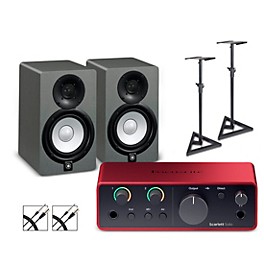 Focusrite Scarlett Solo Gen 4 with Yamaha HS Studio Monitor Pair Bundle (Stands & Cables Included)