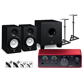 Focusrite Scarlett Solo Gen 4 with Yamaha HS Studio Monitor Pair & HS8S Subwoofer Bundle (Stands & Cables Included)