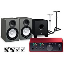 Focusrite Scarlett Solo Gen 4 with Yamaha HS Studio Monitor Pair & HS8S Subwoofer Bundle (Stands & Cables Included)