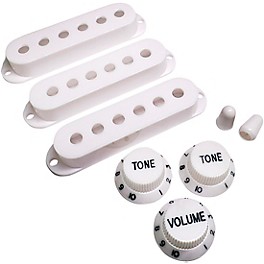 AxLabs Set Of Single Coil Pickup Covers In Vintage Spacing (52mm), Two Switch Tips, And Three Knobs (Black Lettering)