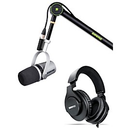 Shure Shure Deluxe Articulating Desktop Mic Boom Stand with Silver MV7 Microphone and SRH440A Headphones