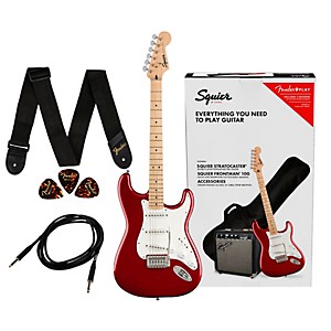 Squier Stratocaster Limited-Edition Electric Guitar Pack With Squier Frontman 10G Amp Candy Apple Red 