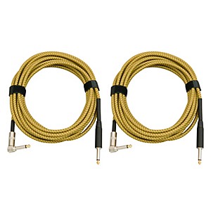 Musician's Gear Tweed Right Angle Instrument Cable 2-Pack 20 ft. Gold