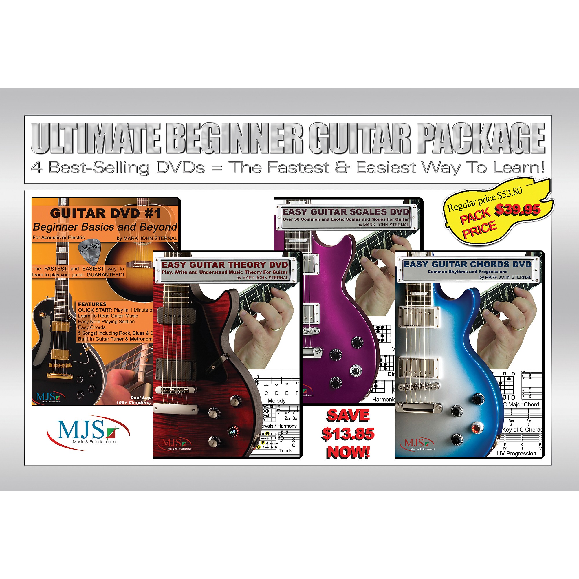 MJS Music Publications Ultimate Beginner Guitar 4 DVD Package Guitar