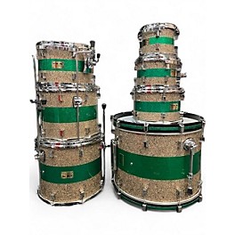 Used 2022 Pork Pie USA 7 piece CUSTOM B20 GREEN SPARKLE BAND Drum Kit