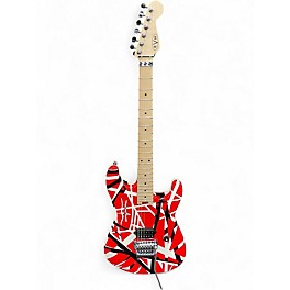 Used EVH Striped Series Frankie Red with Black and White Stripes Solid Body Electric Guitar