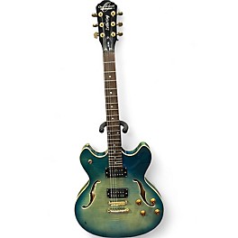 Used Oscar Schmidt OE-30DL Ocean Blue Burst Hollow Body Electric Guitar