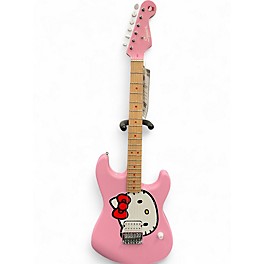 Used Squier Hello Kitty Stratocaster Single Hum Pink With Kitty Pickguard Pink Solid Body Electric Guitar