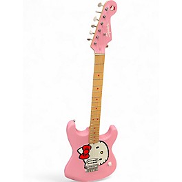 Used Squier Hello Kitty Stratocaster Single Hum Pink With Kitty Pickguard Pink Solid Body Electric Guitar