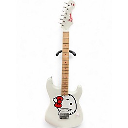 Used Squier Hello Kitty Stratocaster single humbucker white WHITE Solid Body Electric Guitar