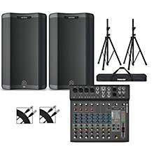 Harbinger VARI 3415 15" Powered Speakers Package With LX12 Mixer, Stands & Cables