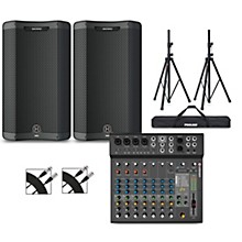 Harbinger VARI V3412 12" Powered Speakers Package With LX12 Mixer, Stands & Cables
