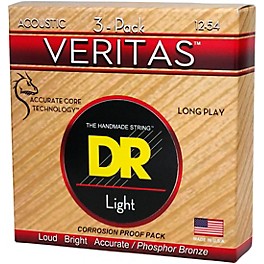 DR Strings VERITAS Uncoated Accurate Core Technology Acoustic Guitar Strings 3-Pack